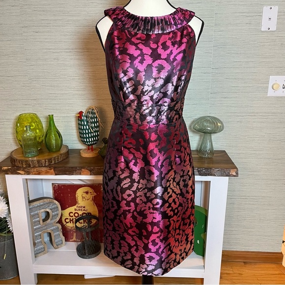 Madison Pleated Collar Pink Purple Animal Print sheath Dress Halter Size 12 NWOT - Picture 8 of 8